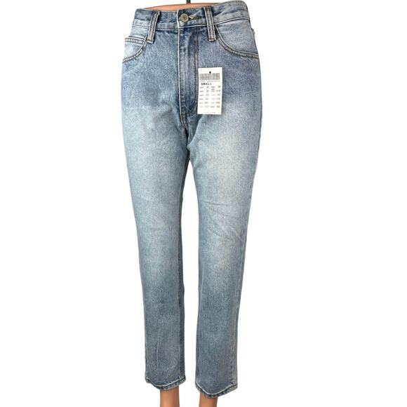 NEW Pacsun J. Galt Blue Light Wash High Rise Slim Straight Denim Jeans Size S - Picture 1 of 5